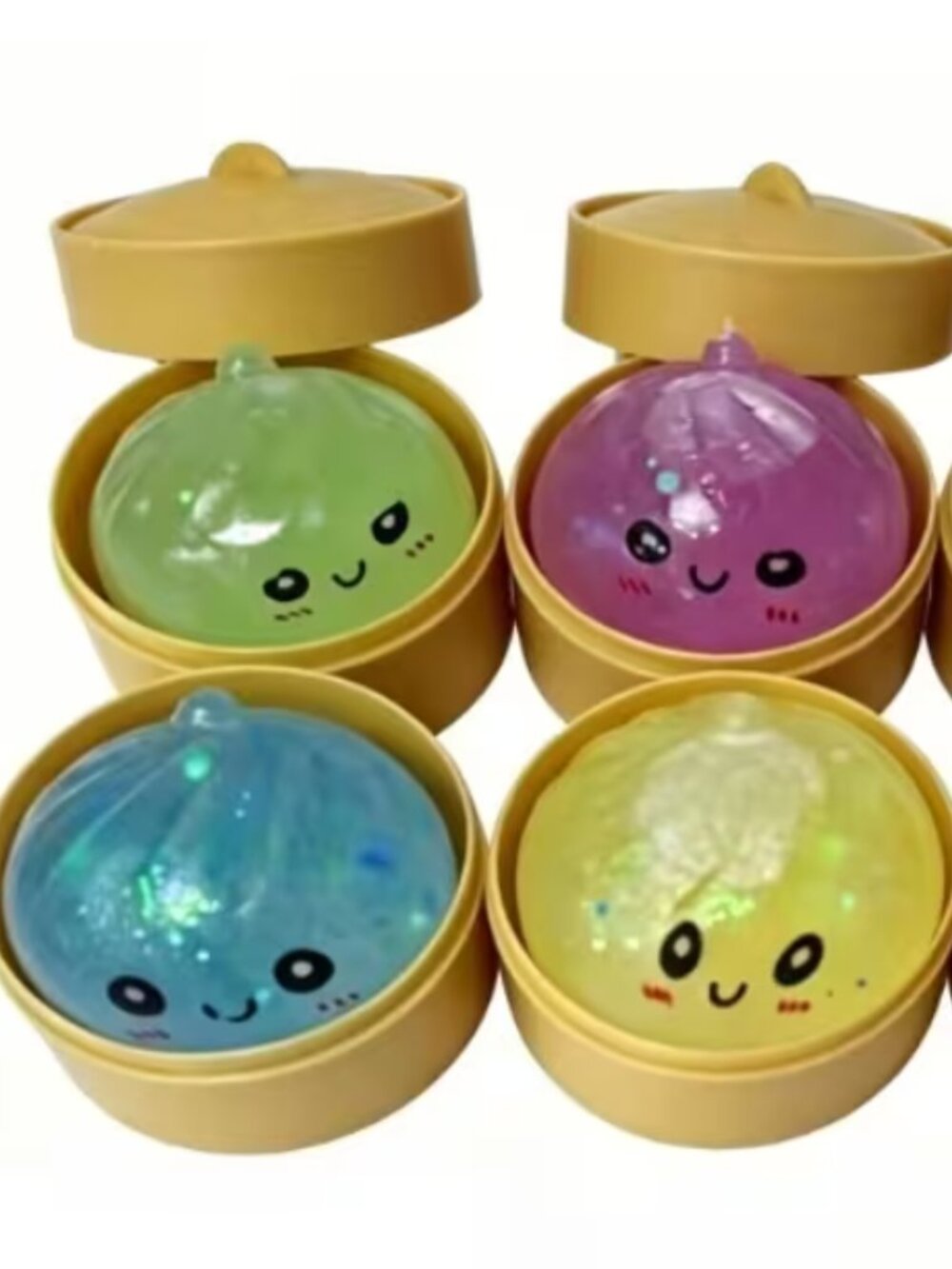 4 Pack Viral Dumpling Squishy Toys in Basket Holders